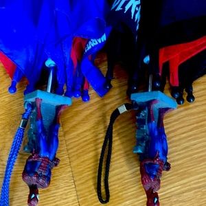 Two kids spider man umbrellas